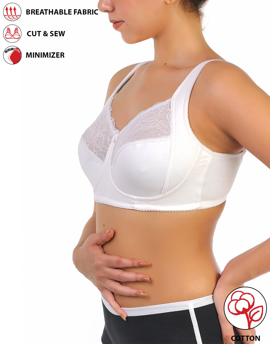 COTTON DOUBLE LAYERED SAG LIFT MINIMIZER BRA-WHITE