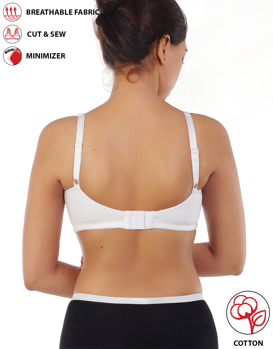 COTTON DOUBLE LAYERED SAG LIFT MINIMIZER BRA-WHITE