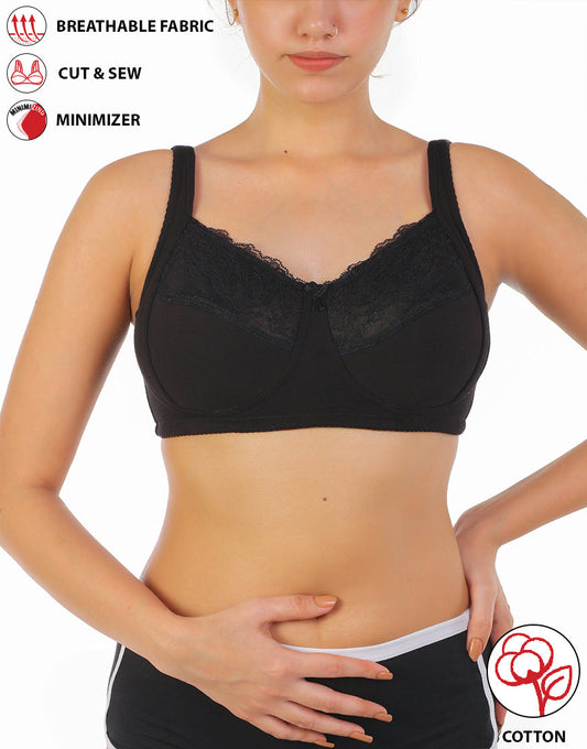 COTTON DOUBLE LAYERED SAG LIFT MINIMIZER BRA-BLACK