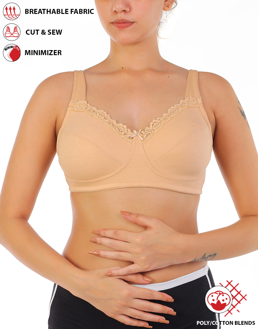 FULL COVERAGE SUPER SUPPORT CUT & SEW CUPS MINIMIZER BRA-TOASTED ALMOND