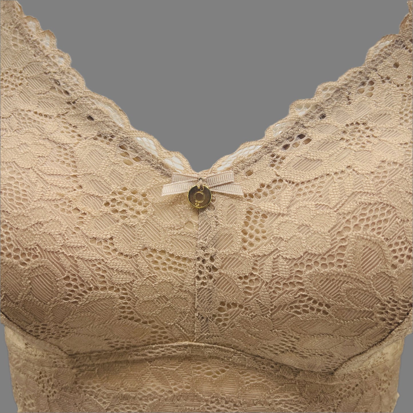 Losha Curvy Double Layered All over Lace Bralette-BEIGE