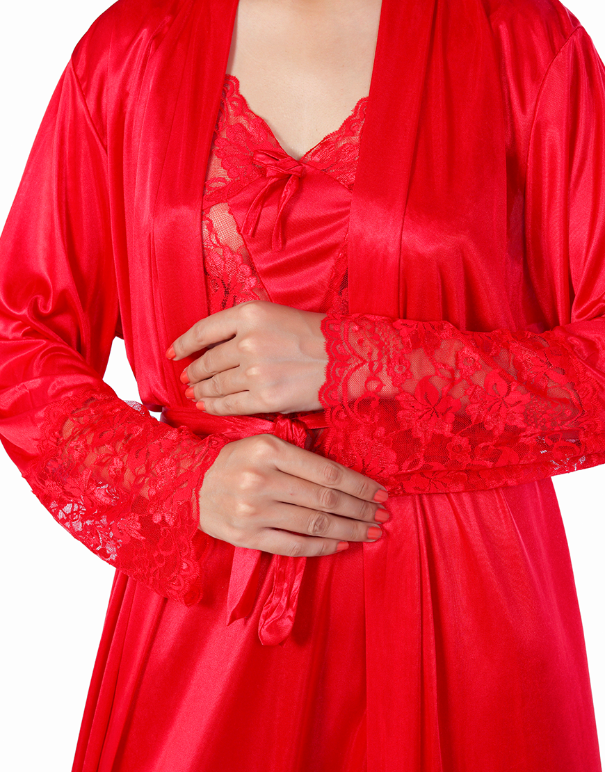 Losha 4 Piece Nighty Set - Deep Red