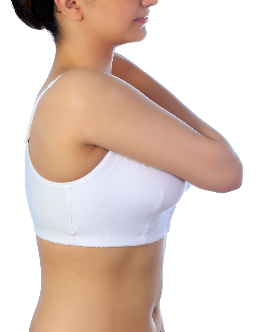 LOSHA COTTON FRONT CLOSURE POST SURGICAL BRA WITH POCKETS-WHITE