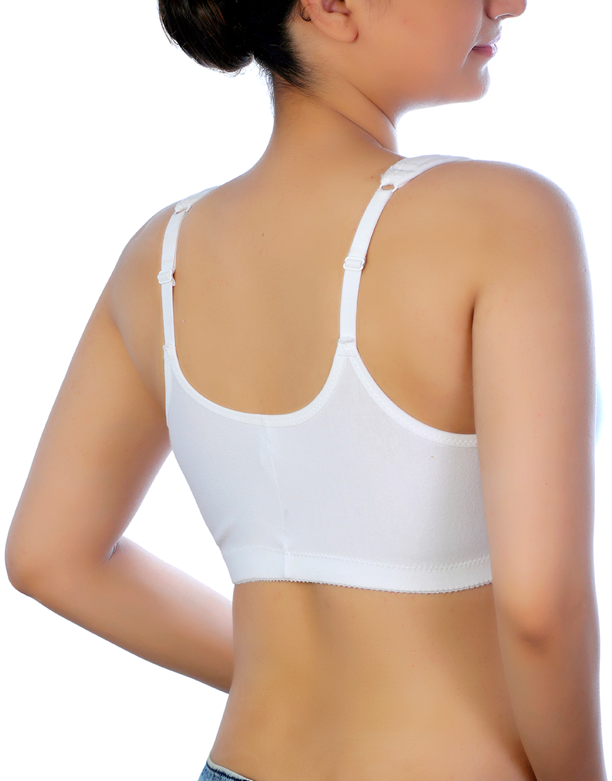 LOSHA COTTON FRONT CLOSURE POST SURGICAL BRA WITH POCKETS-WHITE