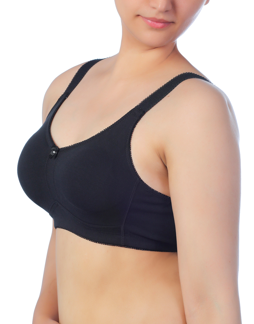 FULL COVERAGE POST SURGICAL BRA WITH BROAD ELASTIC STRAP -BLACK