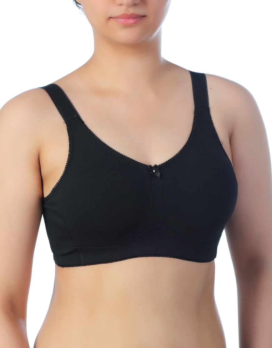 FULL COVERAGE POST SURGICAL BRA WITH BROAD ELASTIC STRAP -BLACK