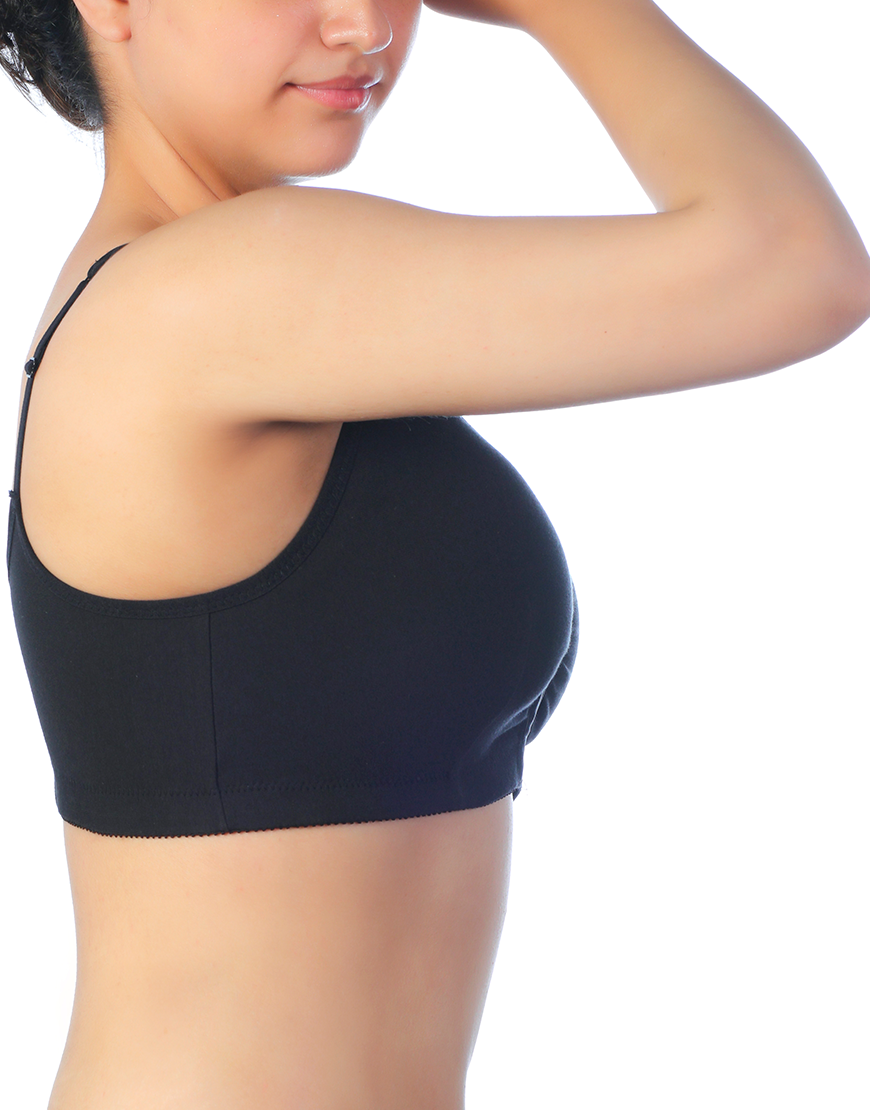 COTTON FRONT CLOSURE POST SURGICAL BRA WITH POCKETS-BLACK