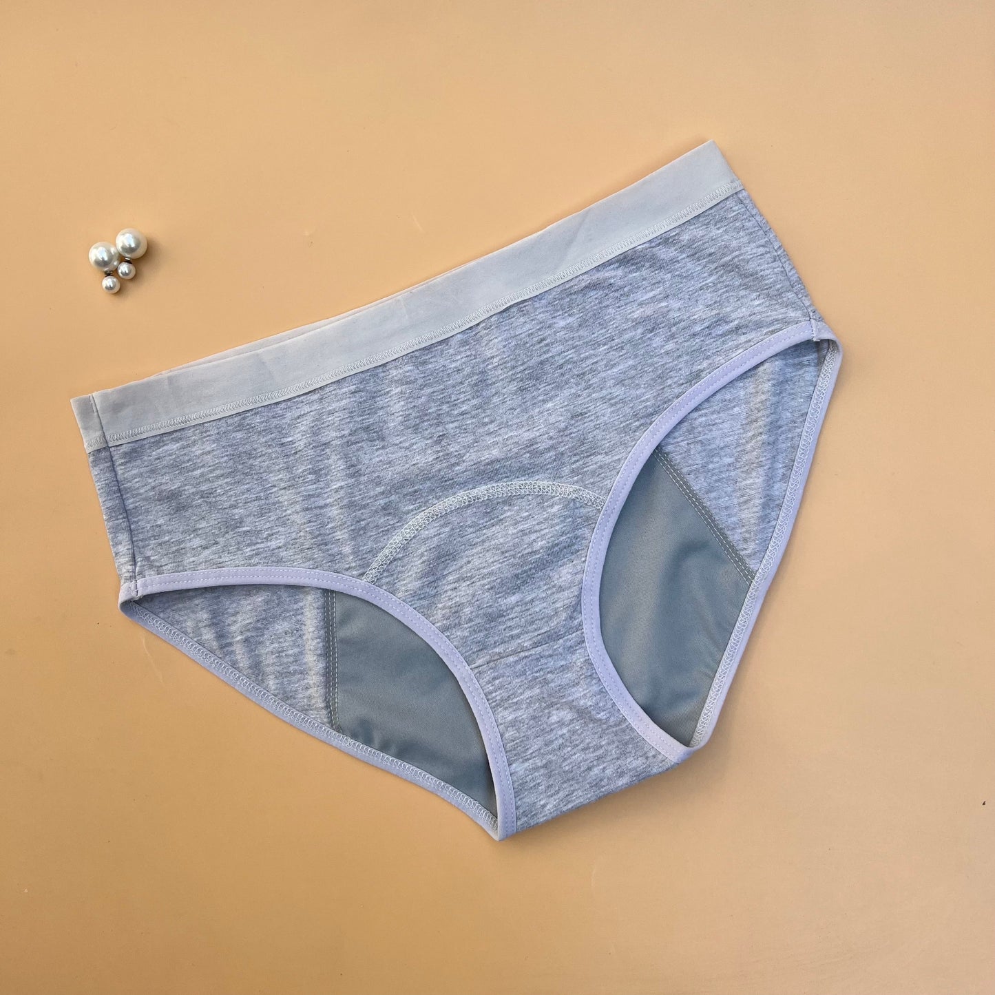 SUPER SOFT COTTON  MID WAIST PERIOD PANTY-LIGHT GREY