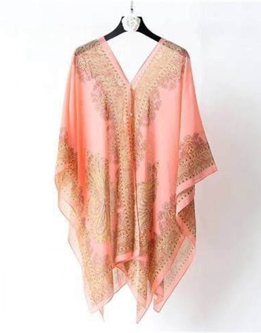 SWIM COVER-UP PONCHO-PEACH