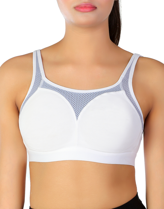 Losha cotton double layered medium to high impact sports bra-White