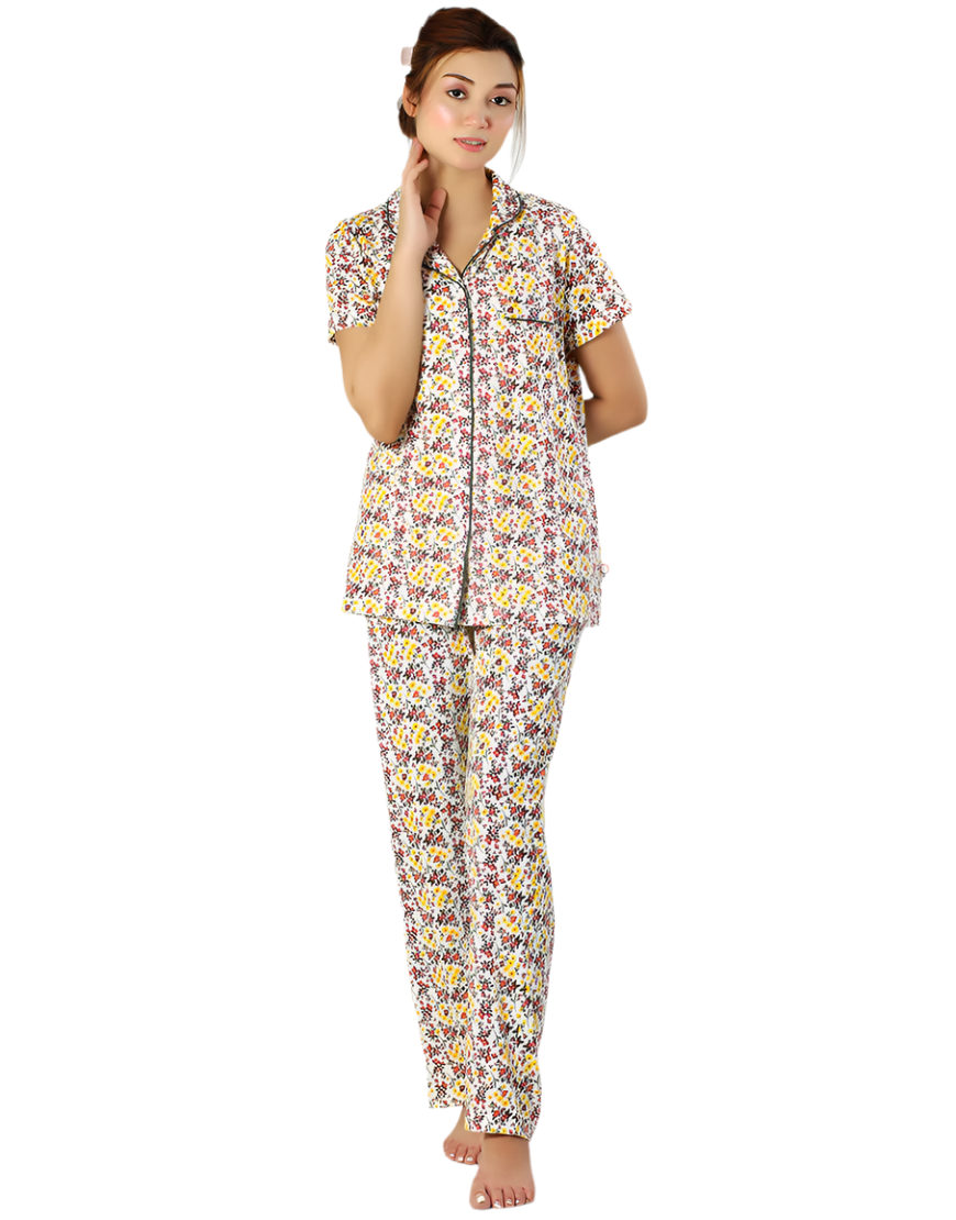 SIESTA COTTON BUTTON DOWN SHIRT & PJ SET- SPRING WHITE