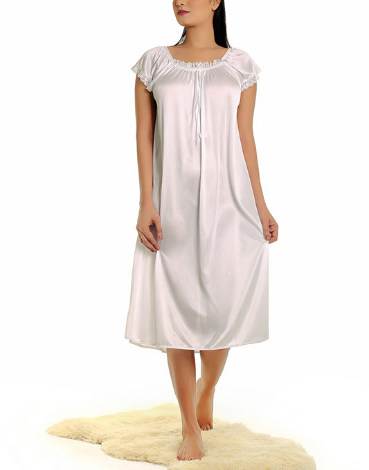 LOSHA MID-CALF LENGTH CAP SLEEVE NIGHTY-WHITE