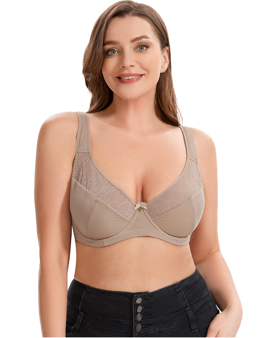 Losha Curvy Double Layered Minimizer Bra with Lace Touch-BEIGE