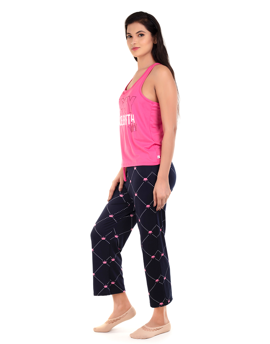 SASSY SINCE BIRTH TANK & CAPRI SET-PINK COSMO