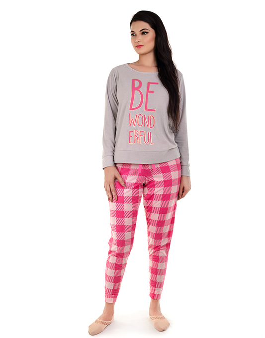 "BE WONDERFUL" LONG SLEEVE SHIRT & JOGGER SET-CARMINE ROSE