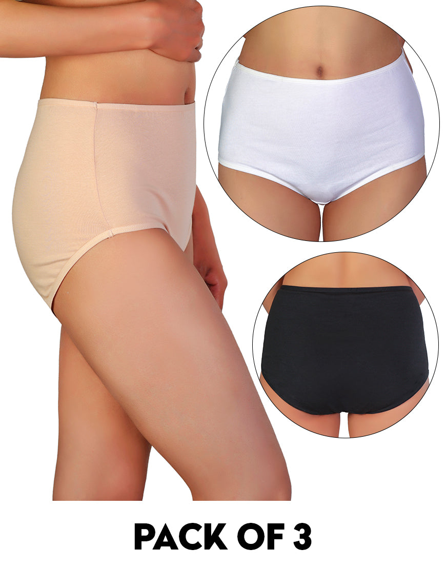 PACK OF 3 LOSHA SUPPER SOFT HIGH WAISTED COTTON PANTY-ASSORTED