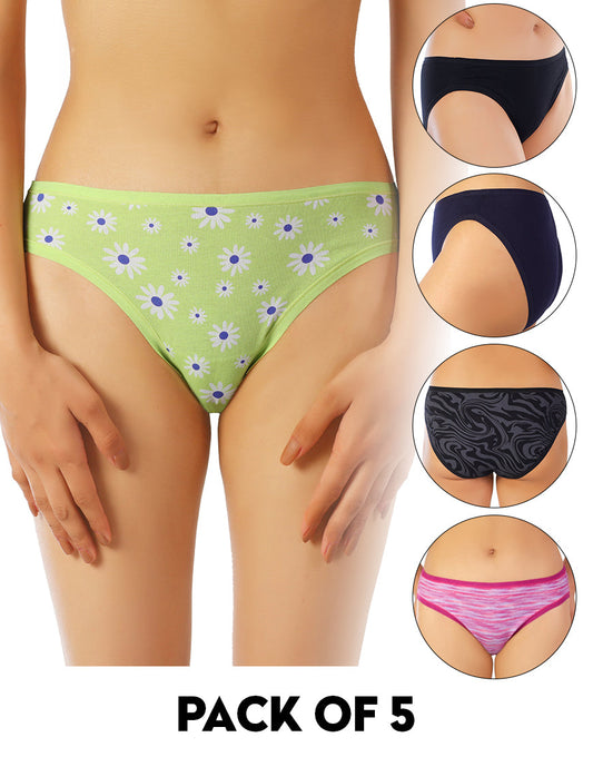 PACK OF 5 SUPER SOFT COTTON STRETCH PRINTED BIKINI BRIEFS -DAISY