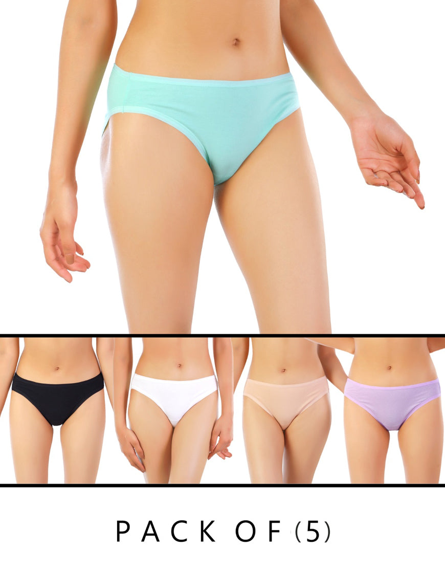 LOSHA PACK OF 5 SUPER SOFT COTTON STRETCH BIKINI BRIEFS -ASSORTED