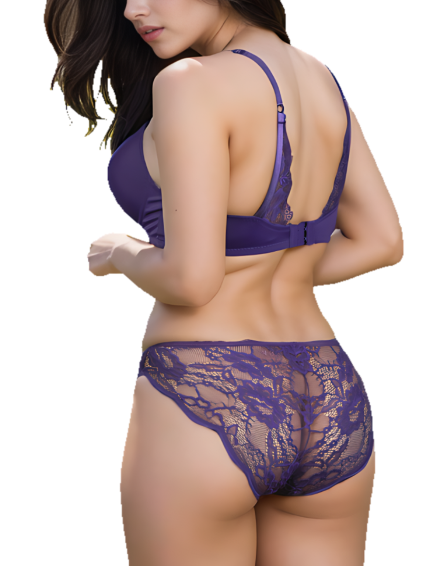 Butterfly back Bra With Lacy Panty SET-PARACHUTE PURPLE