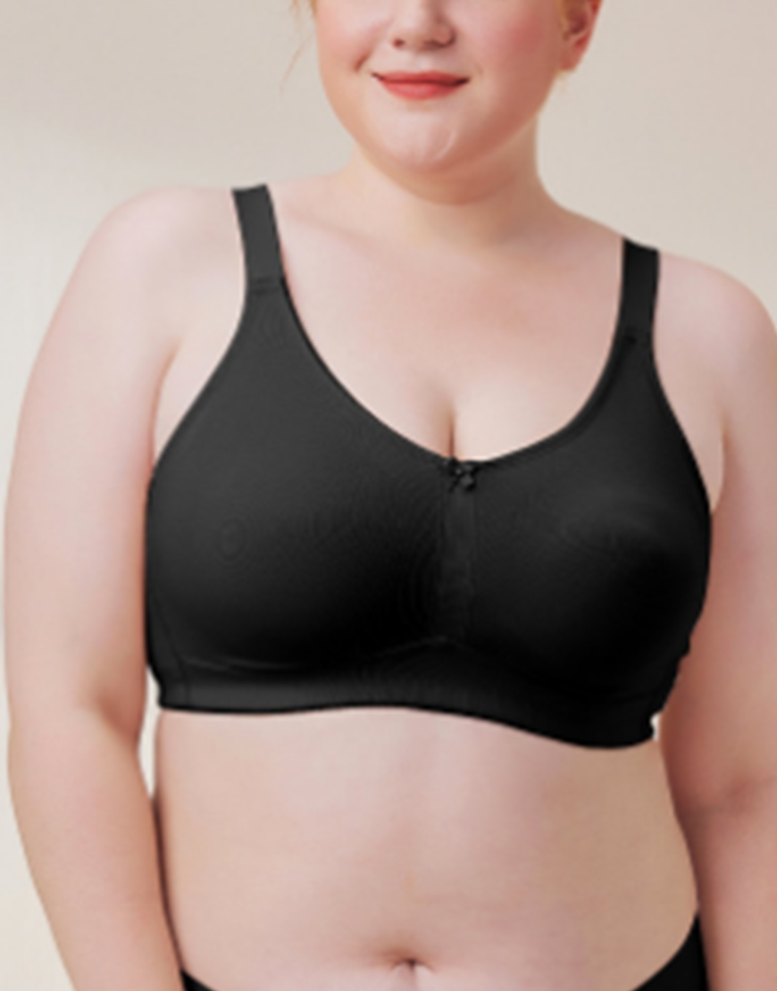 FULL COVERAGE POST SURGICAL BRA WITH BROAD ELASTIC STRAP -BLACK