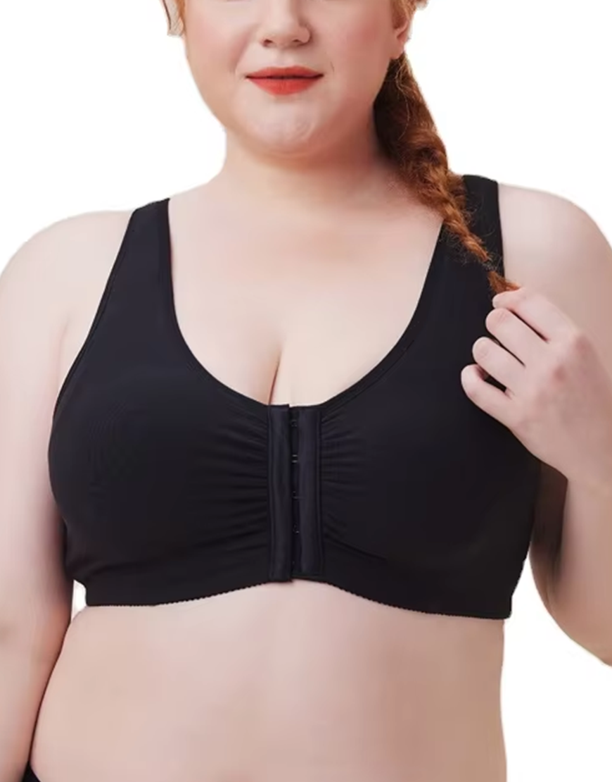 COTTON FRONT CLOSURE POST SURGICAL BRA WITH POCKETS-BLACK