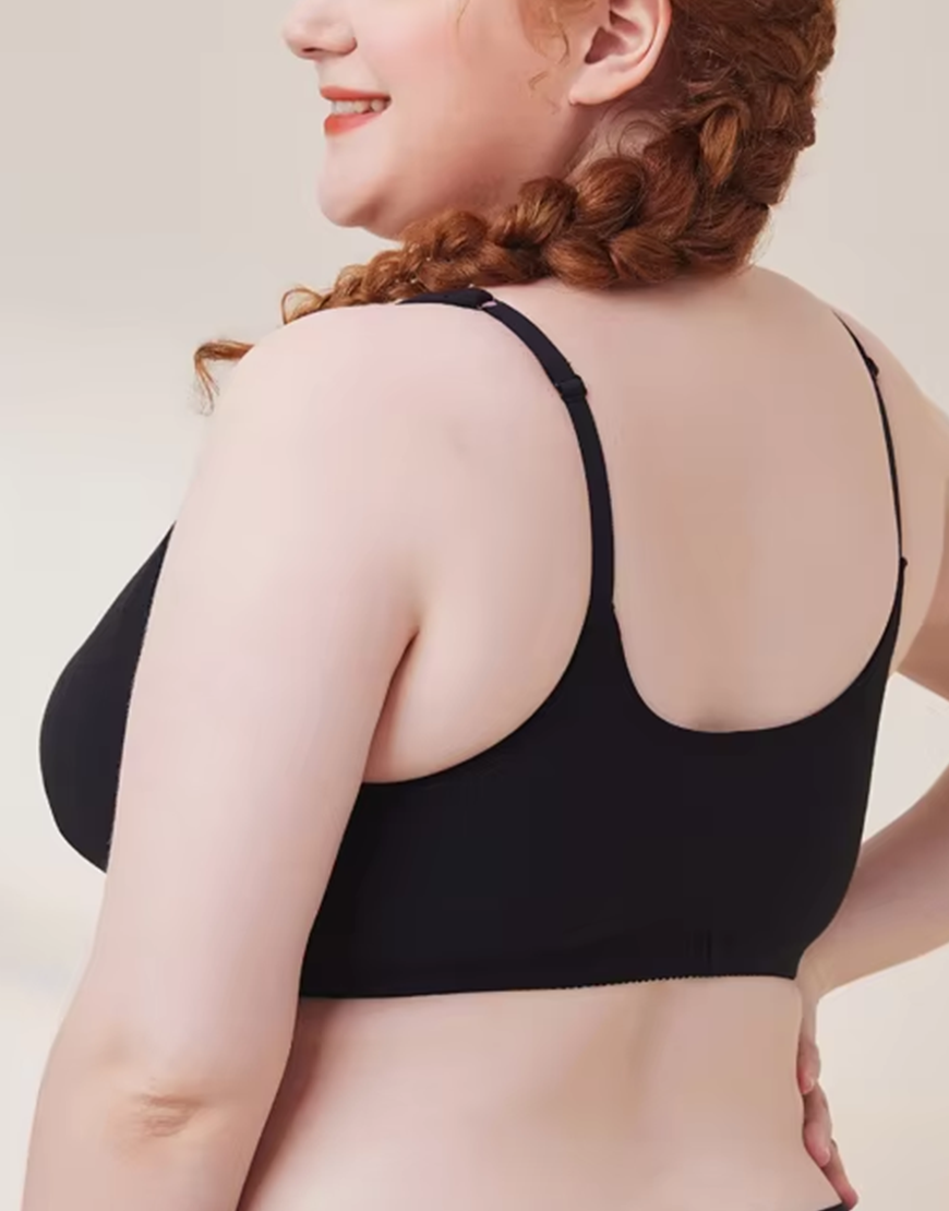 COTTON FRONT CLOSURE POST SURGICAL BRA WITH POCKETS-BLACK