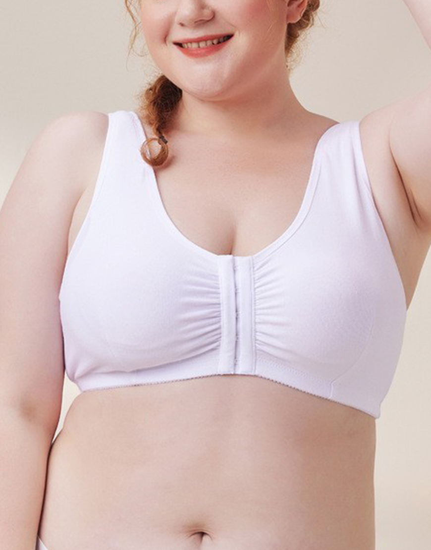 LOSHA COTTON FRONT CLOSURE POST SURGICAL BRA WITH POCKETS-WHITE