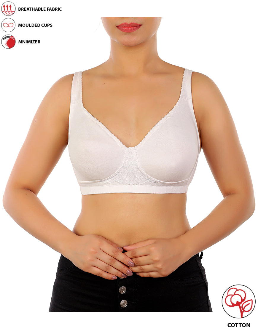 LOSHA COTTON FULL COVERAGE SINGLE LAYERED WIRE-FREE BRA -WHITE