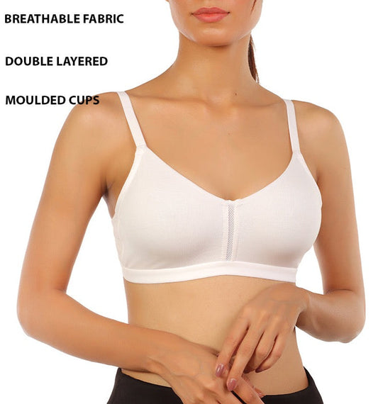 DOUBLE LAYERED WIRE-FREE BRA WITH HIGH MID PANEL -WHITE