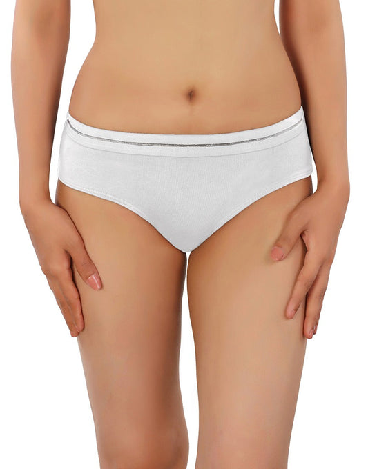 COTTON BIKNI BREIF WITH GLITTER ELASTIC WAIST BAND-WHITE