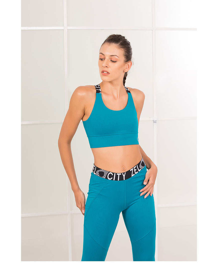 Losha Workout Crop Top Bra-Peacock Blue