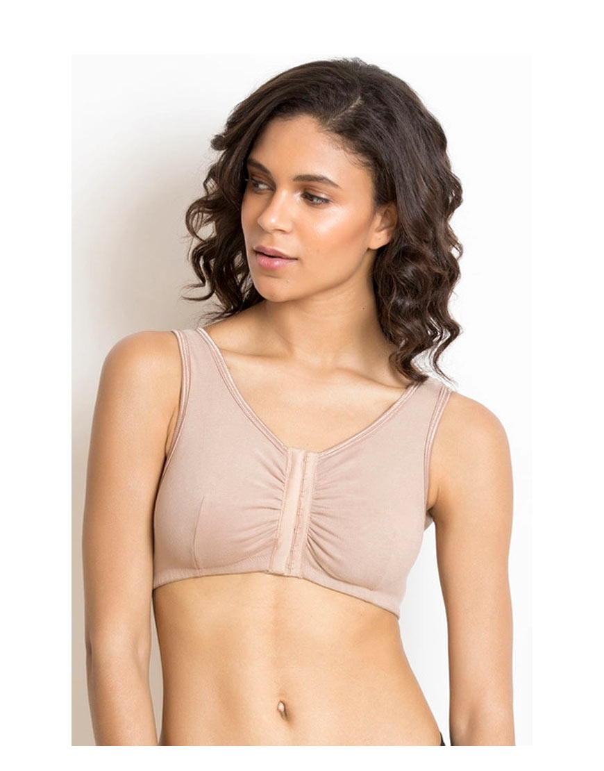 Cotton Wire-free Darted Cup Front Open Bra- Skin