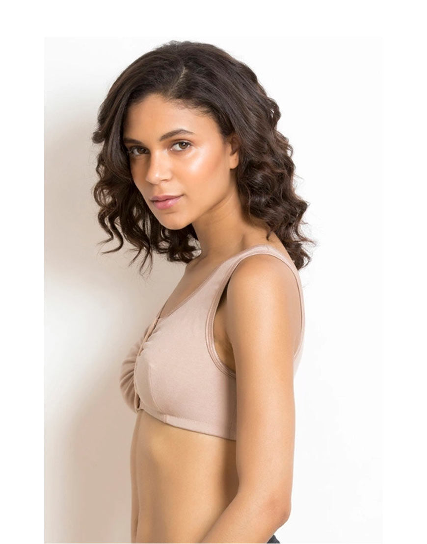 Cotton Wire-free Darted Cup Front Open Bra- Skin