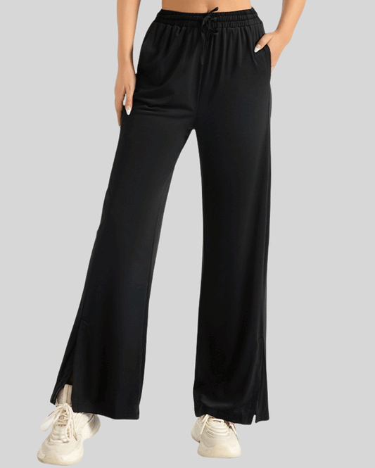 Losha Wide-Leg Side-Split Jogger Pants -BLACK