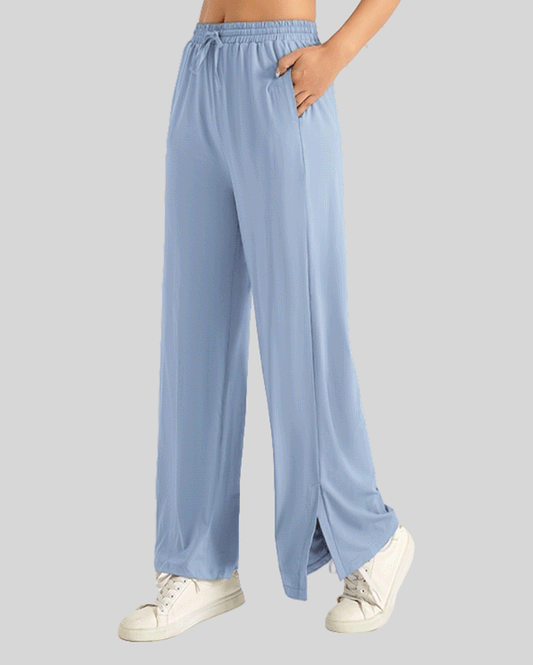 Losha Wide-Leg Side-Slit Jogger Pants -BLUE