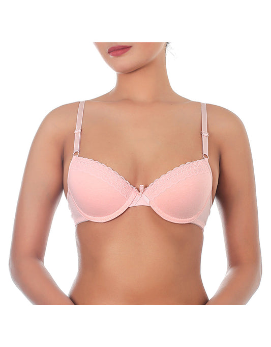 TEENS COTTON LACE WIRED MOLDED CUP BRA-PEACH