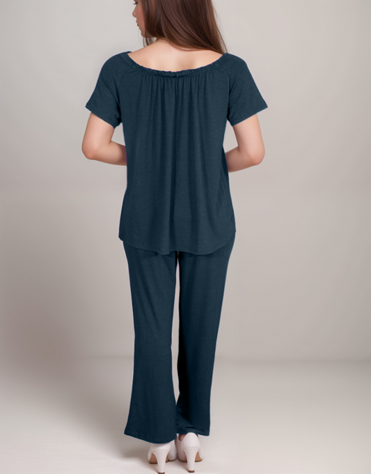 2 PIECE Cotton Viscose PAJAMA SET -NAVY