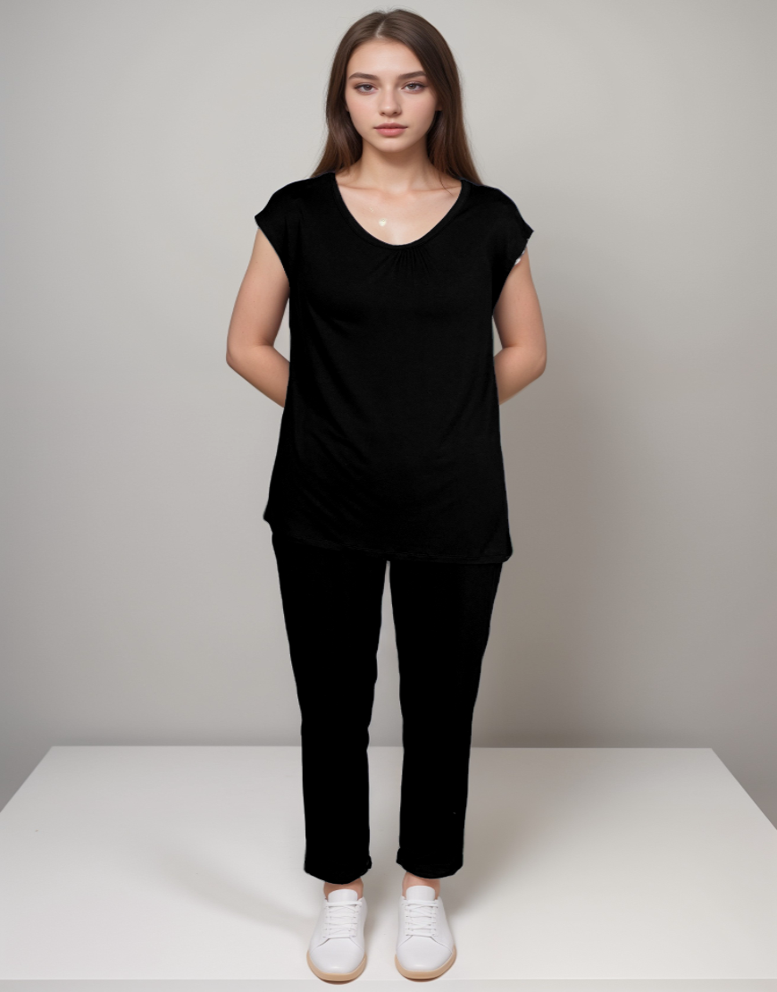 2 PIECE Cotton Viscose CAPRI PAJAMA SET -JET BLACK