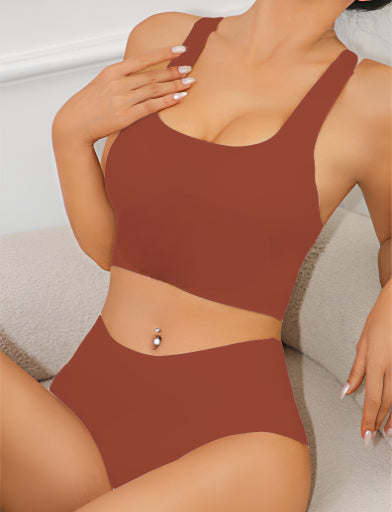 LASER CUT SUPER SOFT BRA SET -RUST