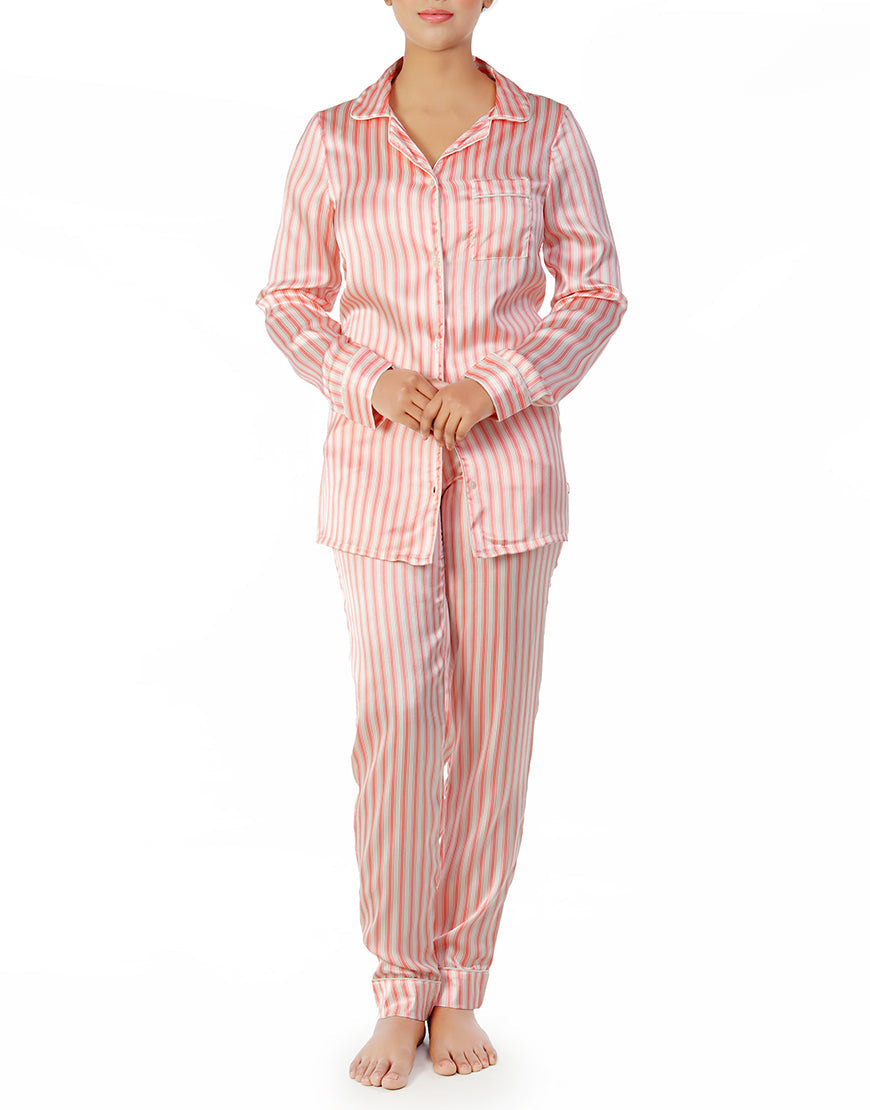 Button down satin silk PJ set-stripes