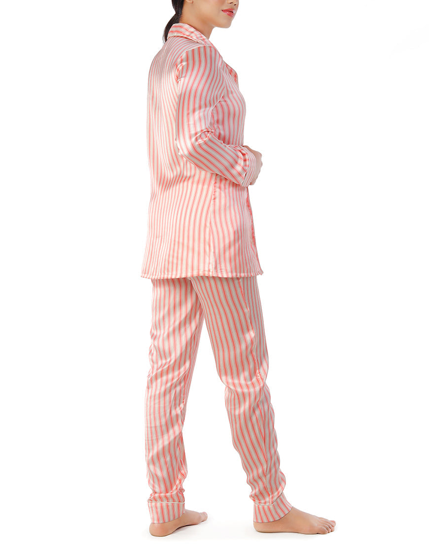 Button down satin silk PJ set-stripes