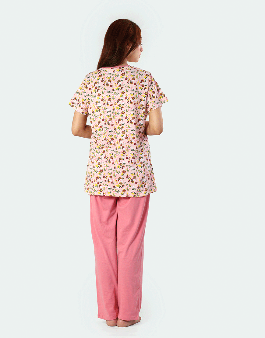 LOSHA COTTON PRINTED TOP & PJ SET- PINK