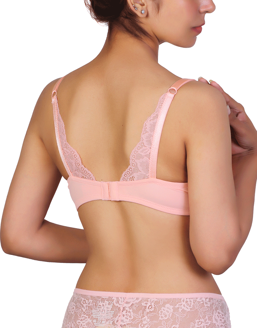 Wireless Go To T-Shirt Bra With a Touch Of Lace-PEACH PEARL