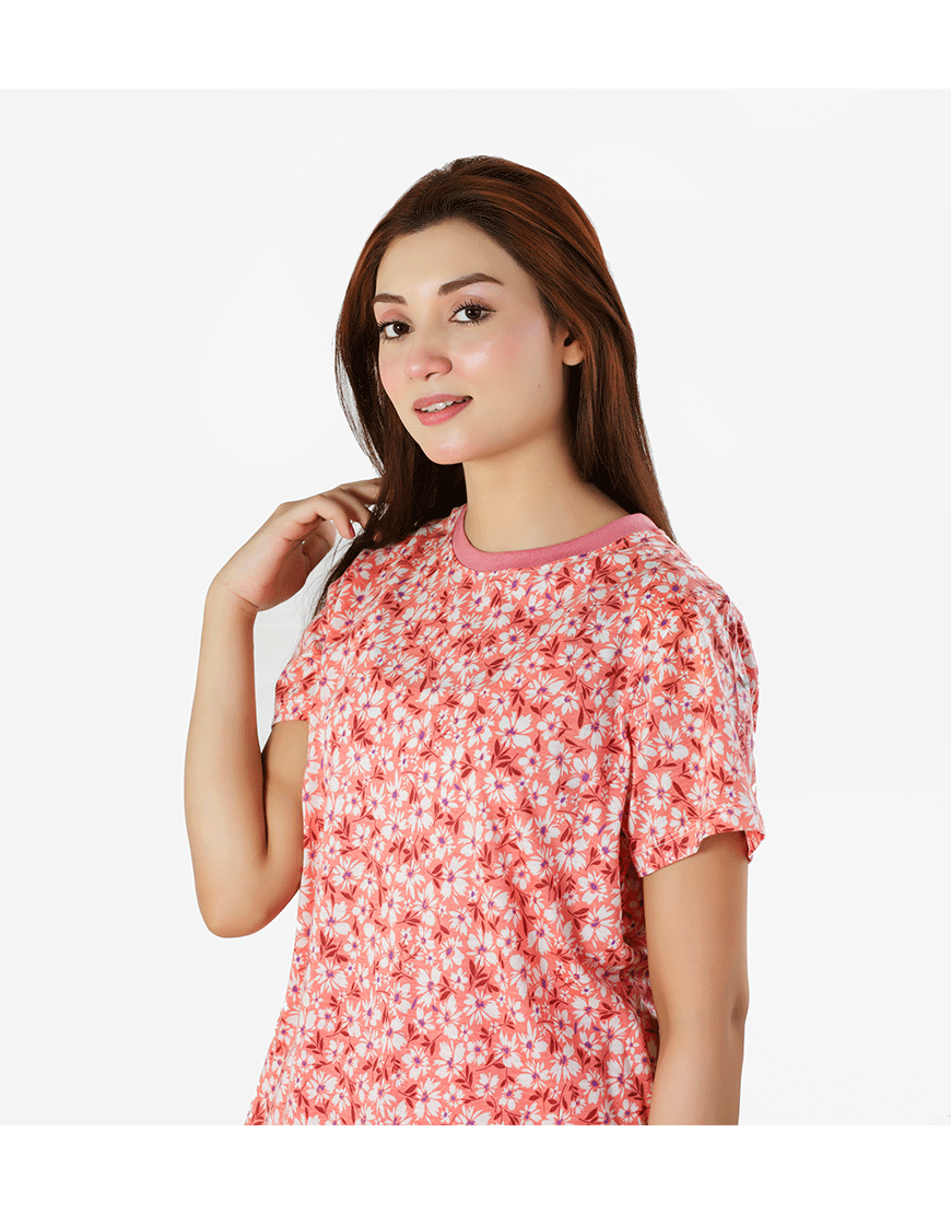 LOSHA COTTON PRINTED TOP & PJ SET- PEACH