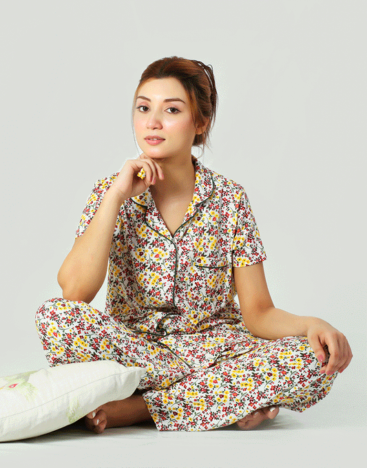 SIESTA COTTON BUTTON DOWN SHIRT & PJ SET- SPRING WHITE